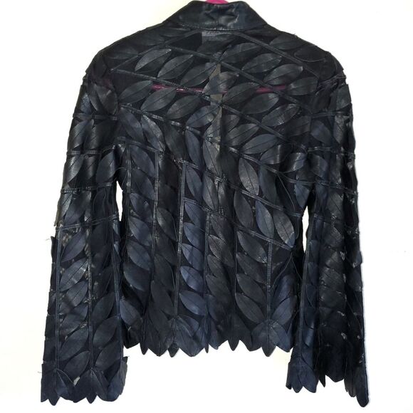 Vintage Stillman Studio NY 90s Y2K Leather Leaf Black Mesh Zip Mock Neck Jacket - Picture 2 of 12
